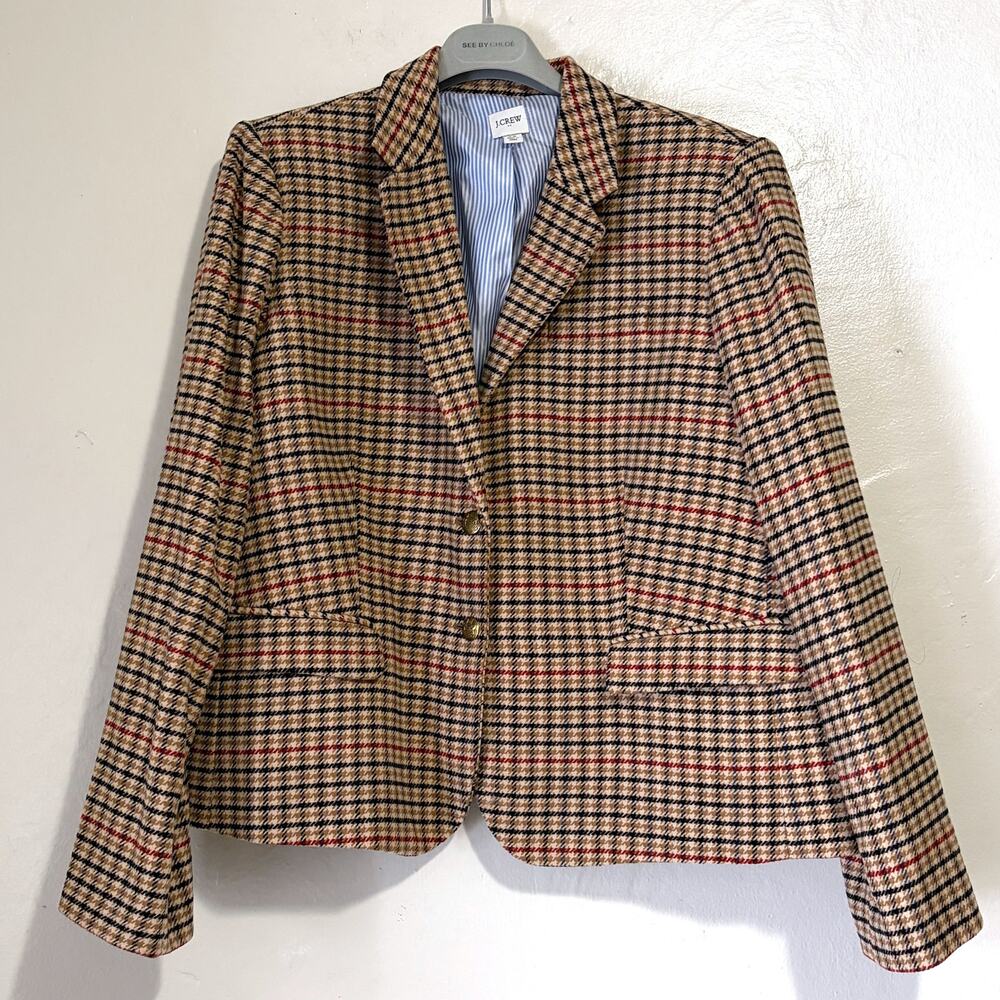 J.CREW NWOT Herringbone Wool Blend Schoolboy Blazer in Light Khaki Size 22 - Picture 2 of 16